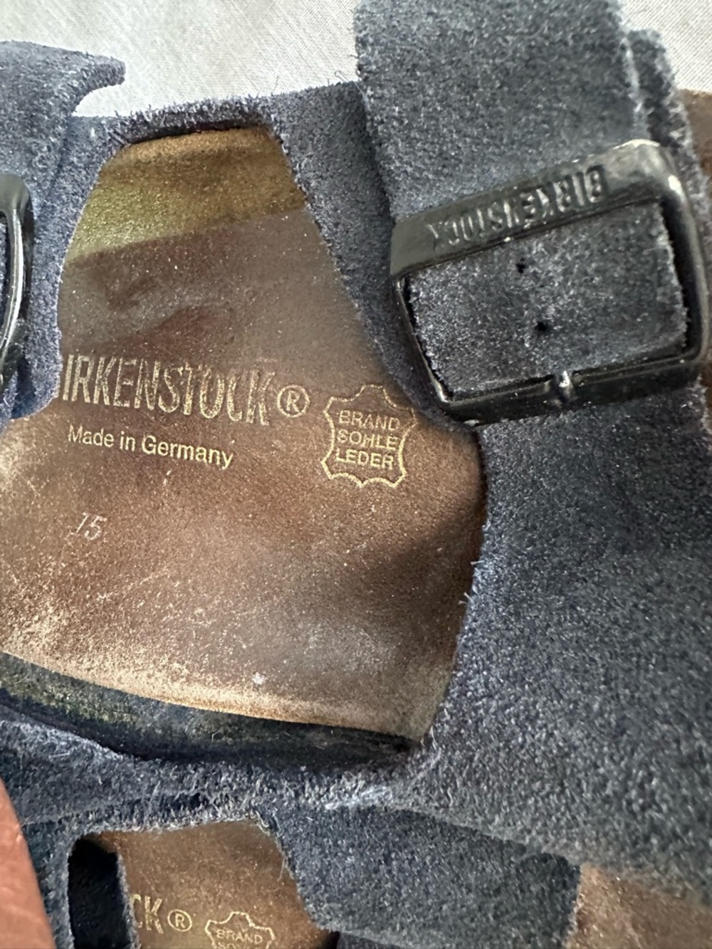 Birkenstock Arizona Soft Footbed Sandals Navy Suede Size 41 US Men 8 Women 10 - Picture 4 of 11
